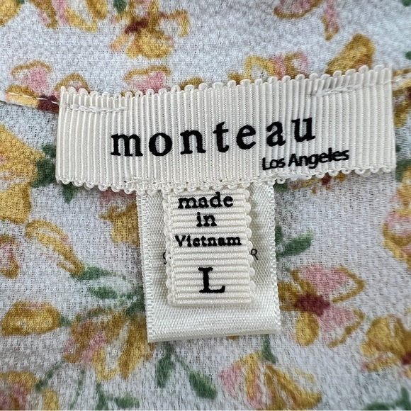 monteau Yellow Pink Floral Ruffle Sleeve Mini Dress Size Large Women’s - Picture 2 of 5